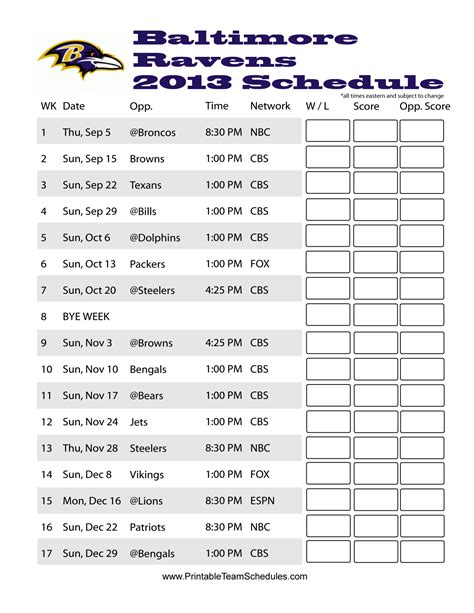baltimore ravens schedule 2013